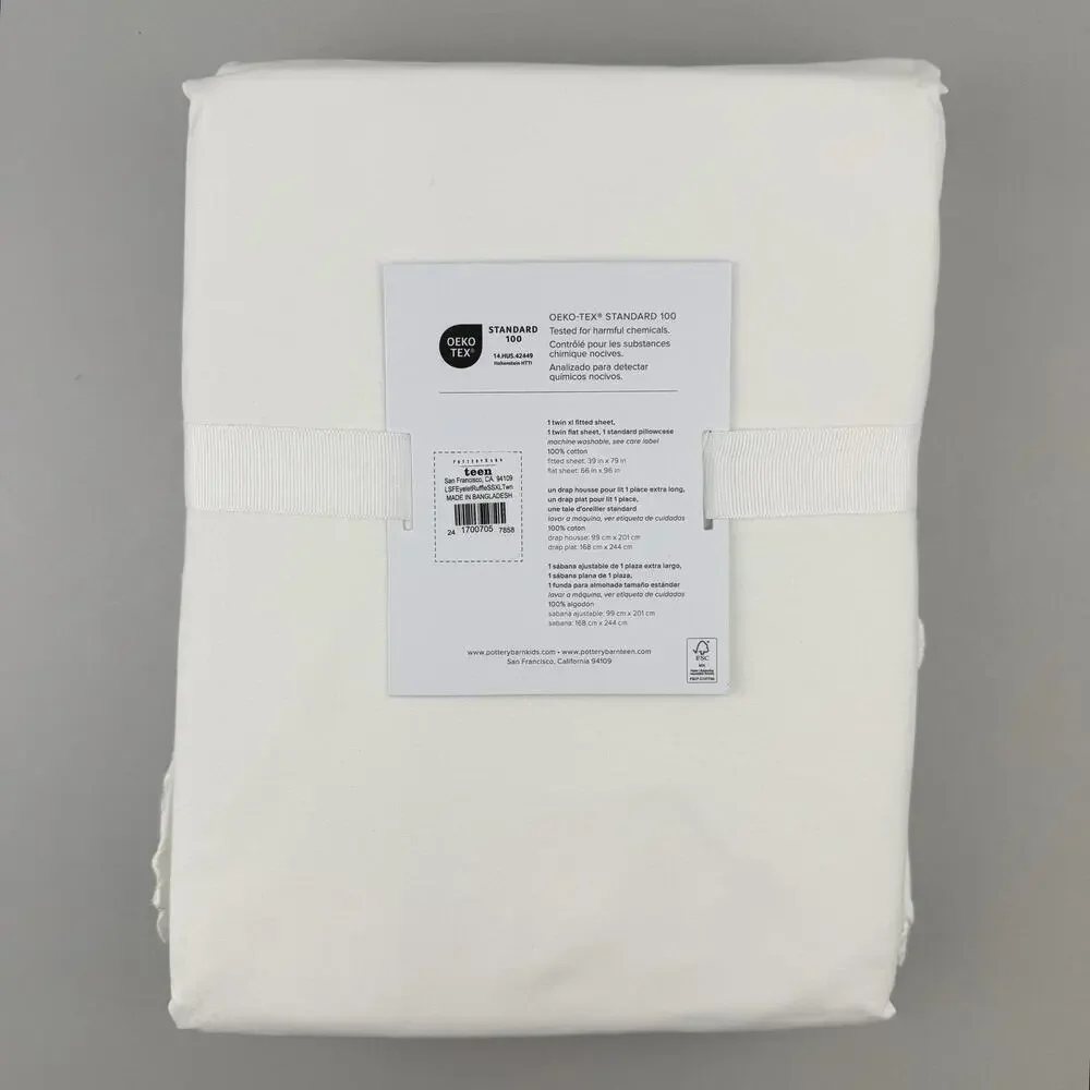 LoveShackFancy X Pottery Barn Teen Eyelet Ruffle Sheet Set TWIN XL White Cotton